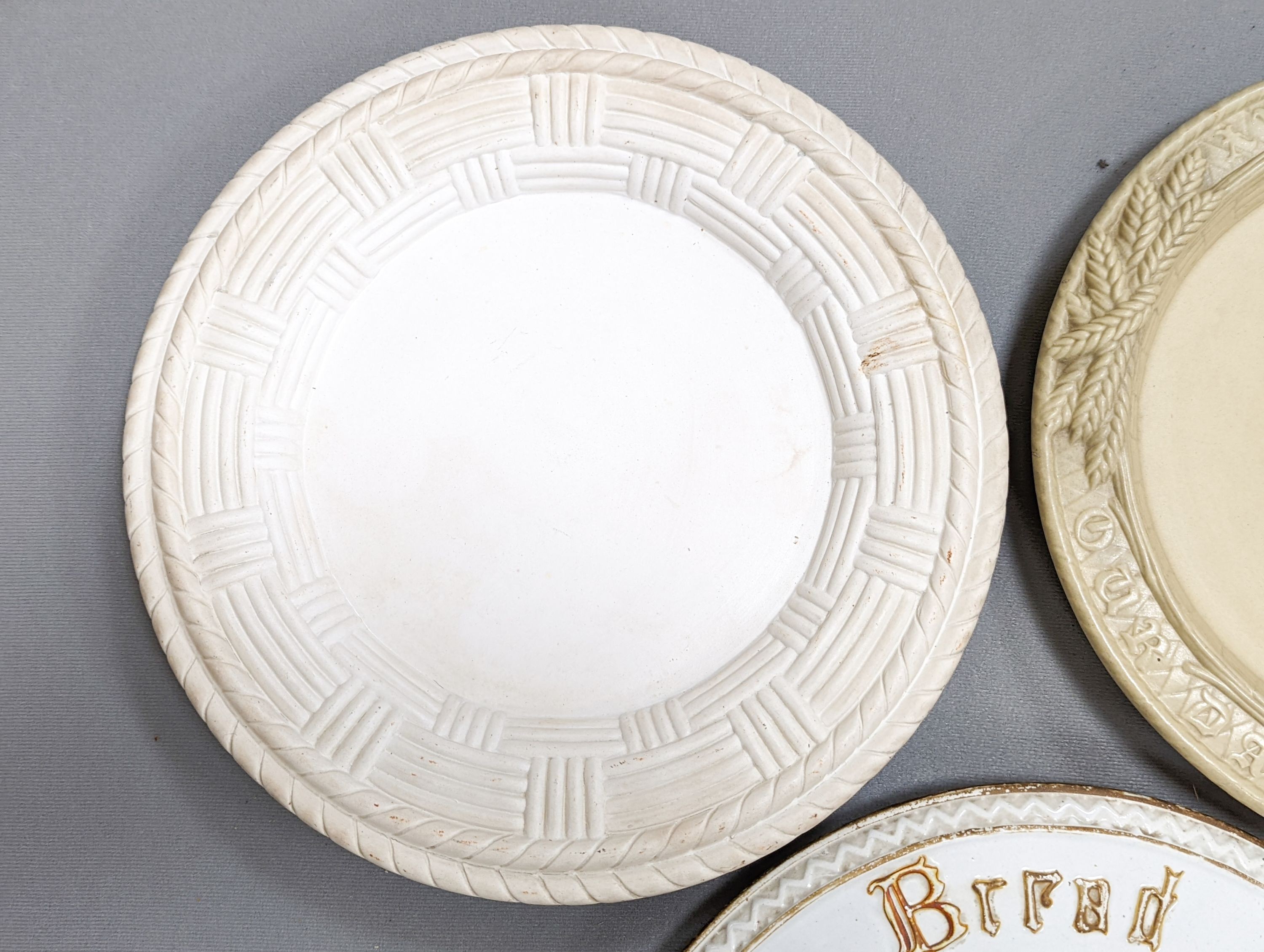 Three Victorian ceramic bread serving platters, 36cm